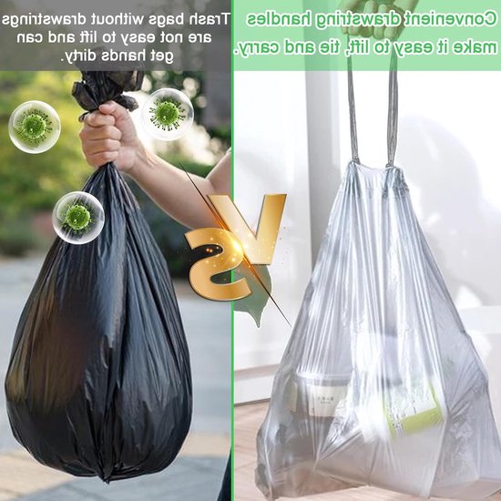 240 Stuks Afvalzakken 8 Liter, Witte Kleine Zakjes met Trekkoord voor Prullenbakken van 8-10 Liter, Ideaal voor Huishoudelijk Gebruik en Tuinafval — afbeelding 4
