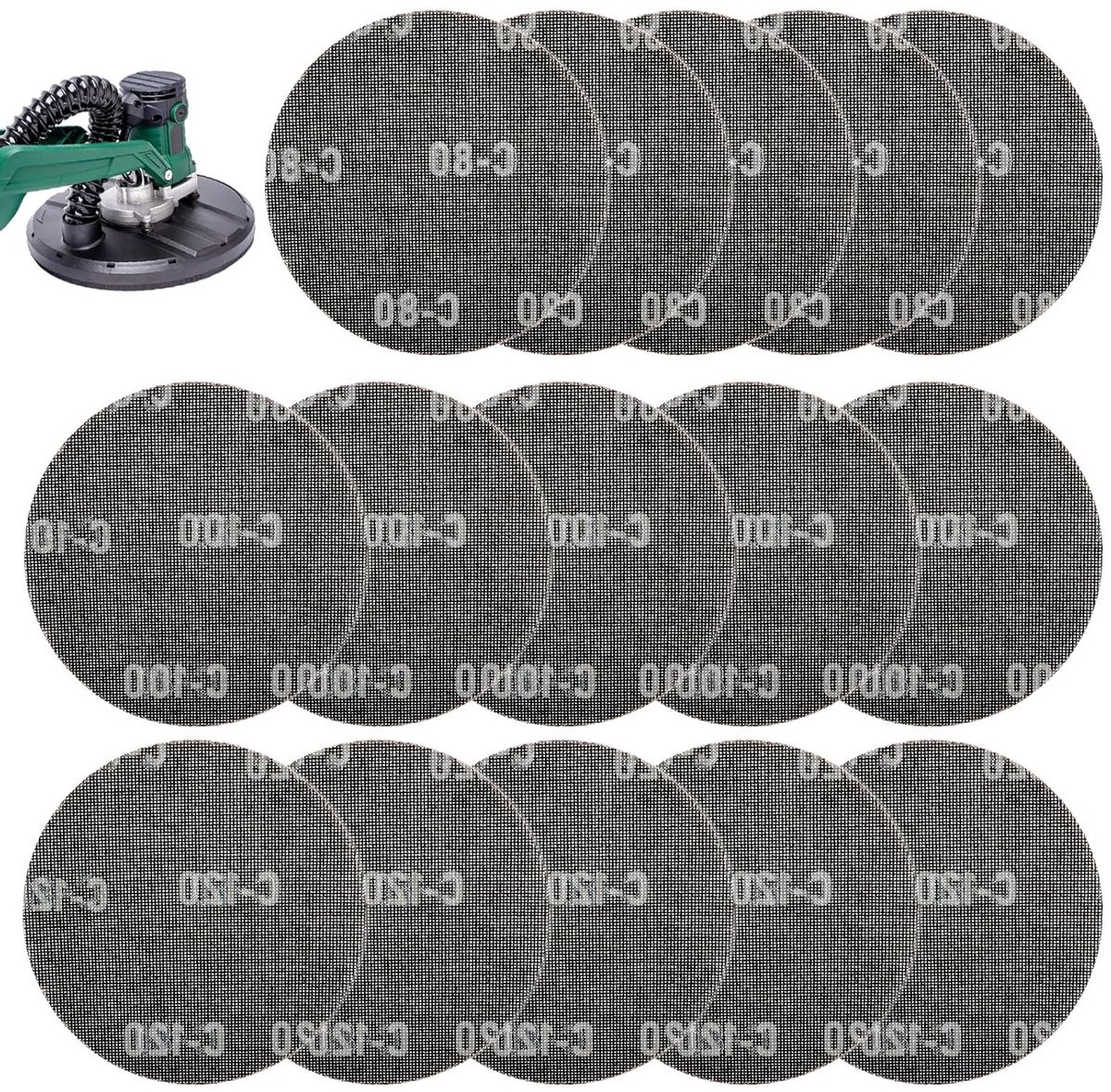 Schuurroosters 15 stuks, 225 mm rond met klittenband, geschikt voor dekschuurmachines en droogbouwschuurmachines, inclusief korrels K80, K100 en K120