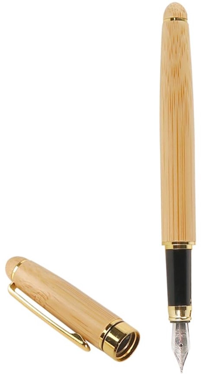 LAUZY- Vulpen Uniek Ontwerp - Bamboe Vulpen - 0,5 mm Penpunt - 14,2 cm - Cadeau voor Elke Gelegenheid - Soepel Schrijven - Pen