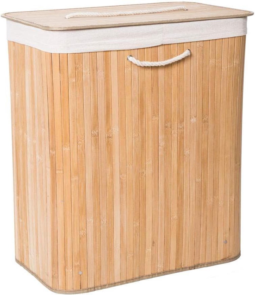 Wasmand Met Deksel Sorteren Wasgoed Ruimte Besparen Twee Compartimenten 110 Liter Natuurlijk