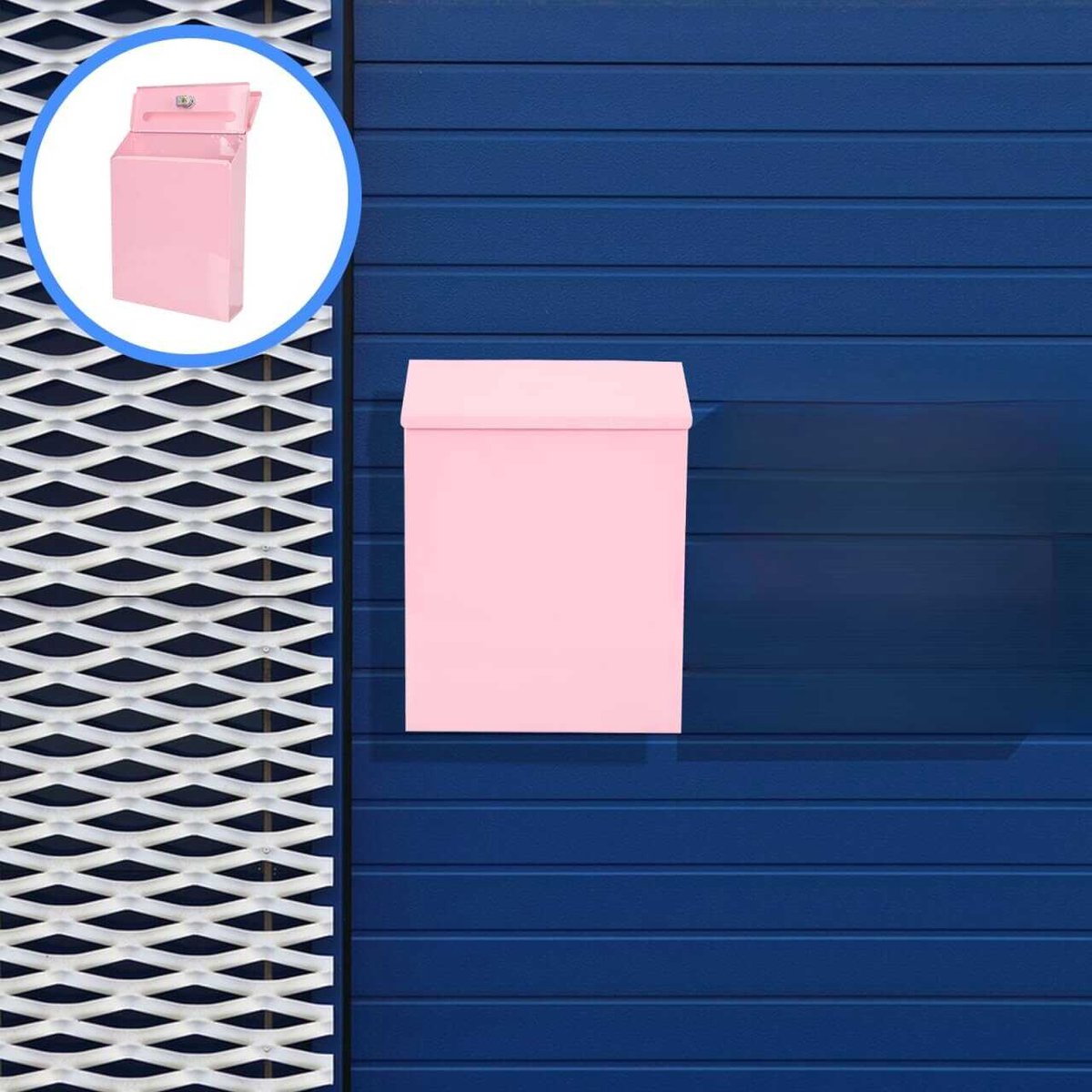 Muurpostbus/bezorgbox met slot, gemaakt van metaal, geschikt voor buitendecoratie - roze