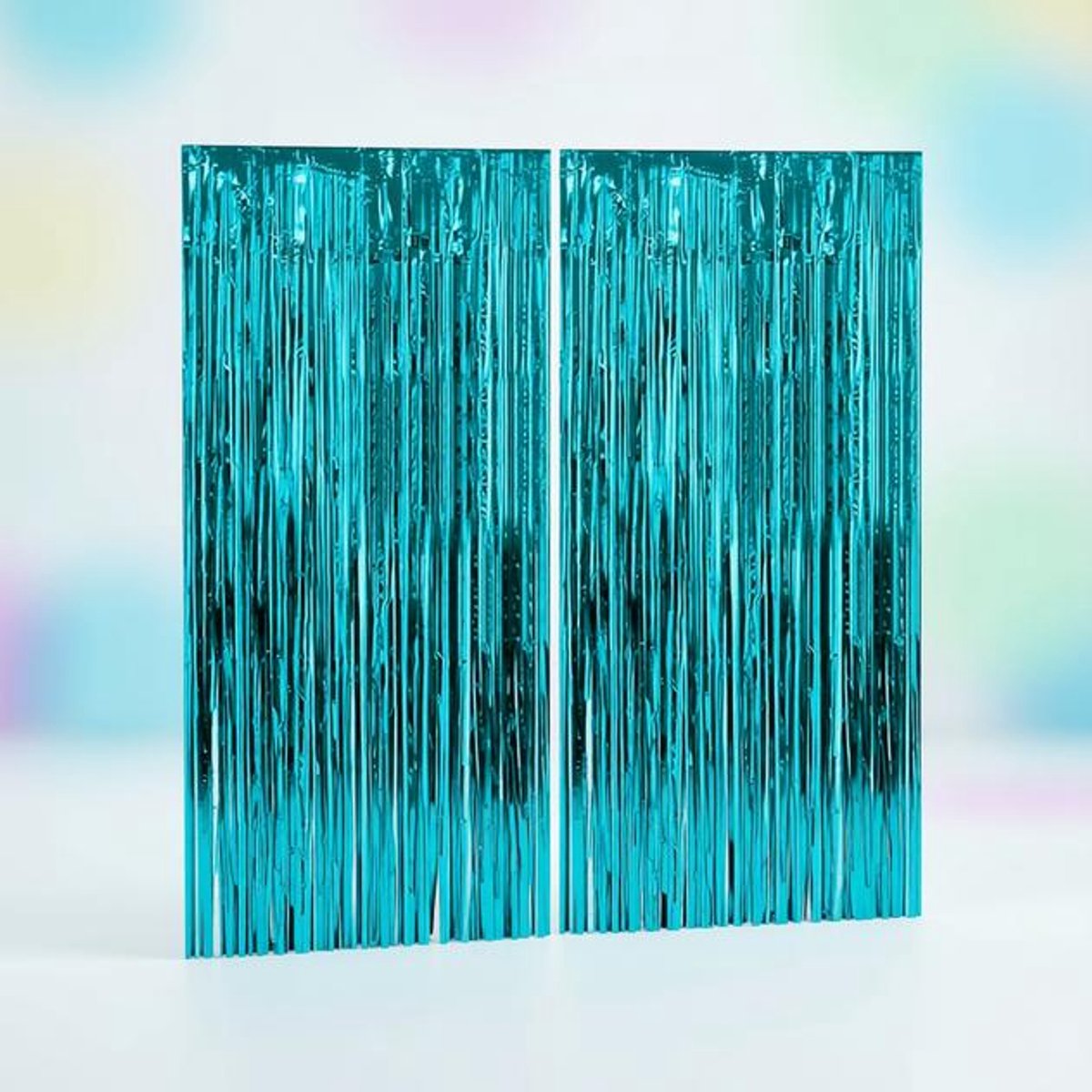 ElleMooi Set van 2 Lametta Metalen Gordijnen Lichtblauw 1x2m - Foliegordijn voor Achtergronddecoratie - Verjaardag, Bruiloft, Feest