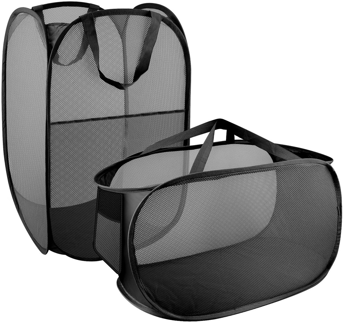 Dailygoods- Wasmand 2 vakken - Opvouwbaar - Handgrepen - Netmand - Opslag voor kleding/speelgoed - Zwart - Opbergmand