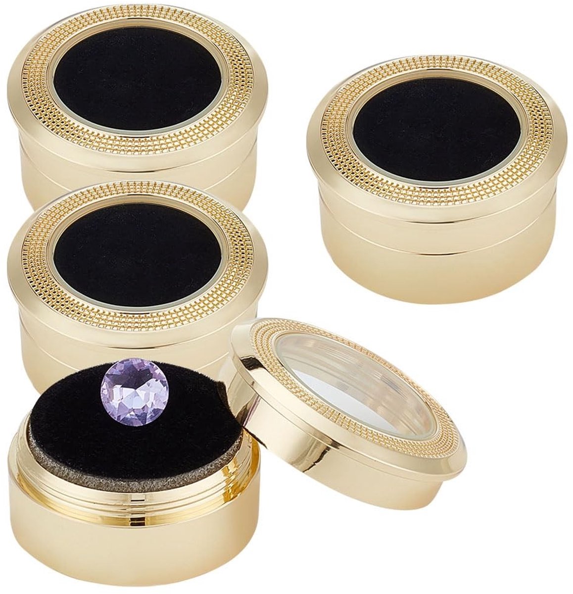 Dailygoods- Displaybox 4 Stuks - Vitrinekast voor Edelstenen - Opbergdozen met Doorzichtig Venster - Kussen voor Sieraden - Afmetingen 3,25 x 1,65 cm / 1,28 x 0,65 cm - Sieradenbox
