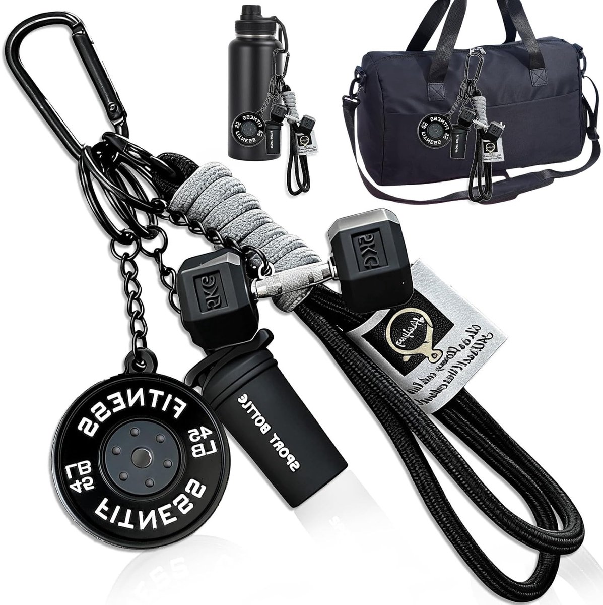 Fitness sleutelhangerset met halter en kettlebell, schattige sportsleutelhangers voor dames en heren, perfect voor sportliefhebbers en fitnessfans