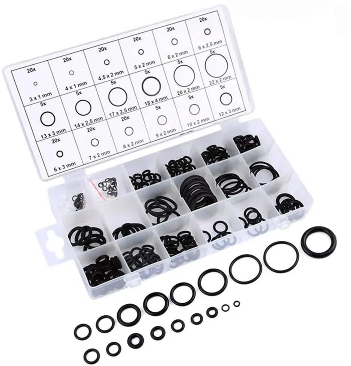 Dailygoods - 225 Stuks Zwarte O-Ringen Assortiment Kit - Nitril Rubber Afdichtingen voor Hydraulische Systemen