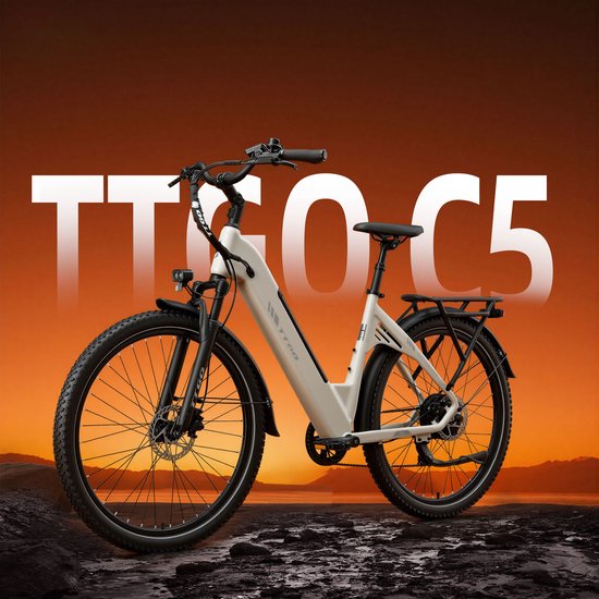 TTGO C5 Elektrische Fiets - 648Wh Accu -Actieradius tot 110 km - 48V 250W Motor -Hydraulische Schijfremmen -27,5 × 2,4 Inch Banden - Shimano 7 Versnellingen - Aluminium Frame - LCD Display - Elektrische Stadsfiets -Max. Belasting 125 kg -Parelwit van TTGO — afbeelding 5