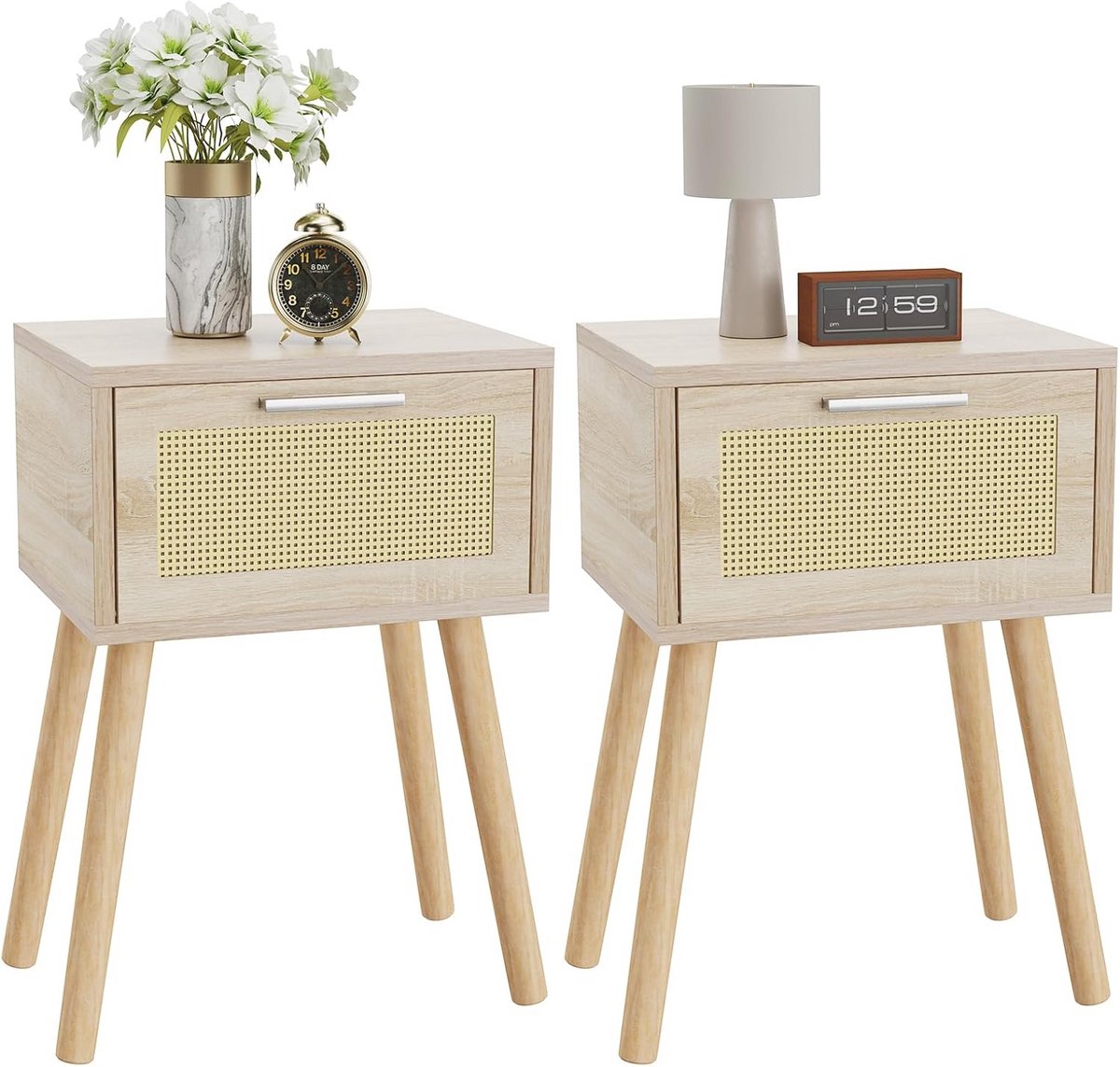 Rotan nachtkastje set - Bijzettafel set - Opbergen en decoreren - Magnetische lade - 35x27x53 cm - Natuurlijk
