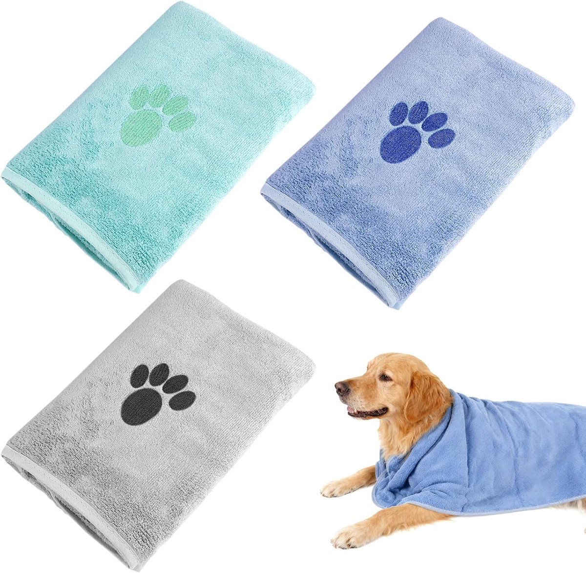 Pack of 3 Extra Absorbent Microfibre Dog Handdoeken - 75 x 35 cm - Sneldrogende Hondenhanddoeken voor Honden, Katten of Andere Huisdieren