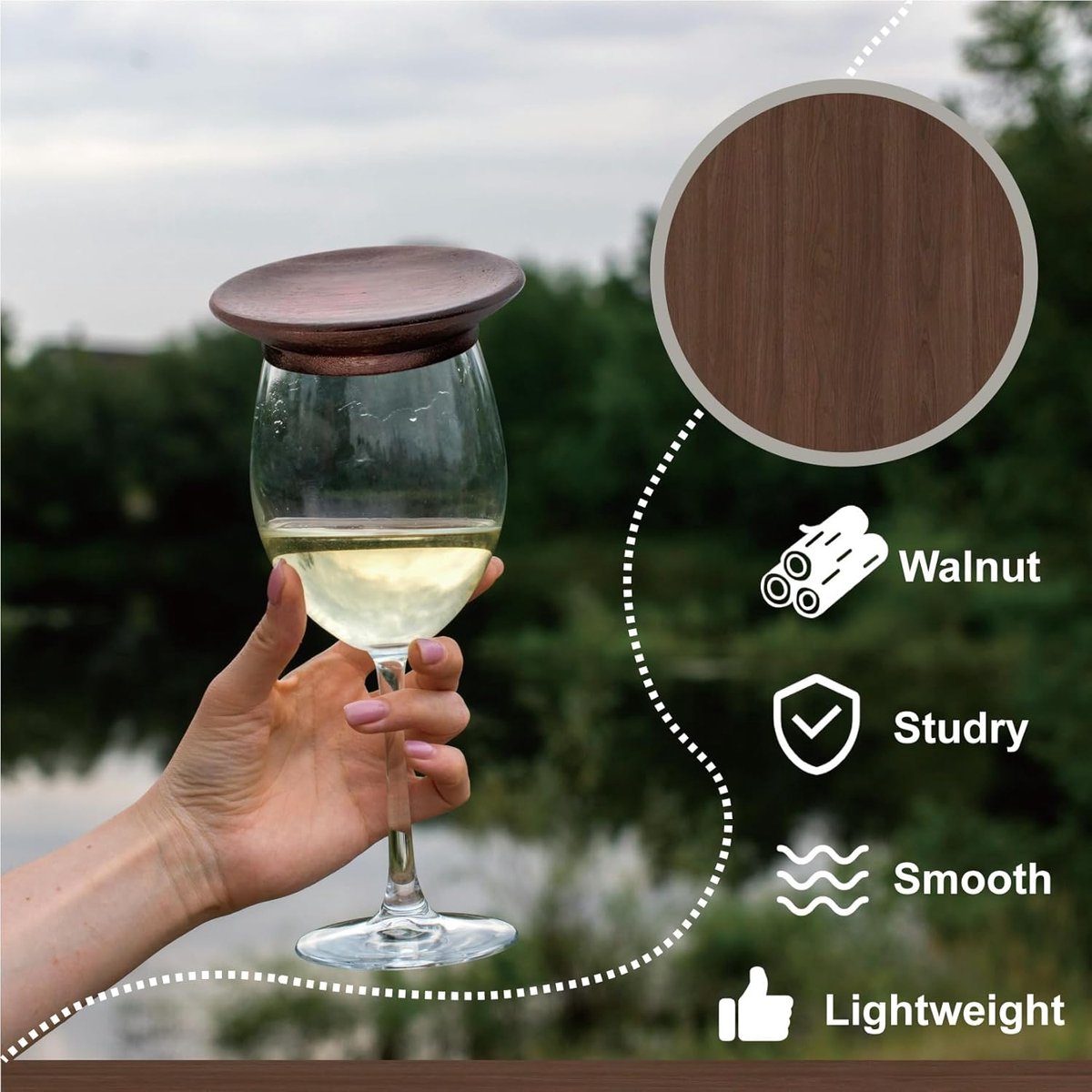 Houten Wijnglas Topper - Charcuterie Dienblad - Insecten Buiten Houden - Met Wijnglas Houder - 8 Stuks - Beige — cadeau in Kookcadeaus - foto 2