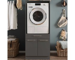 Wasmachinekast Laundreezy | 68 x 68 x 162 cm | Antraciet - Emob - wasmachinekast_enkel - Zwart - MDF