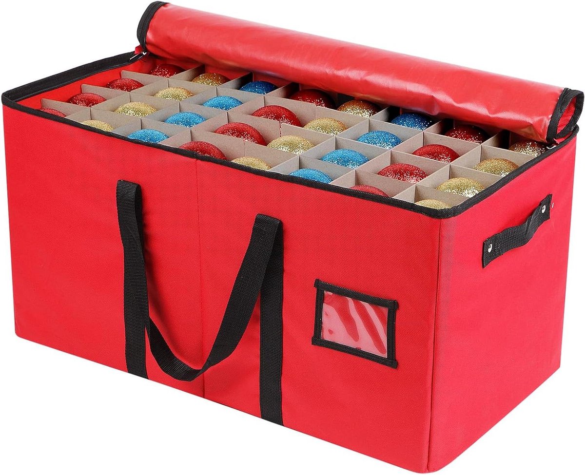 Opbergdoos Kerstversiering - Ornamenten Organizer - Veilig Opslaan - Verstelbare Verdelers - 128 Ornamenten - Rood
