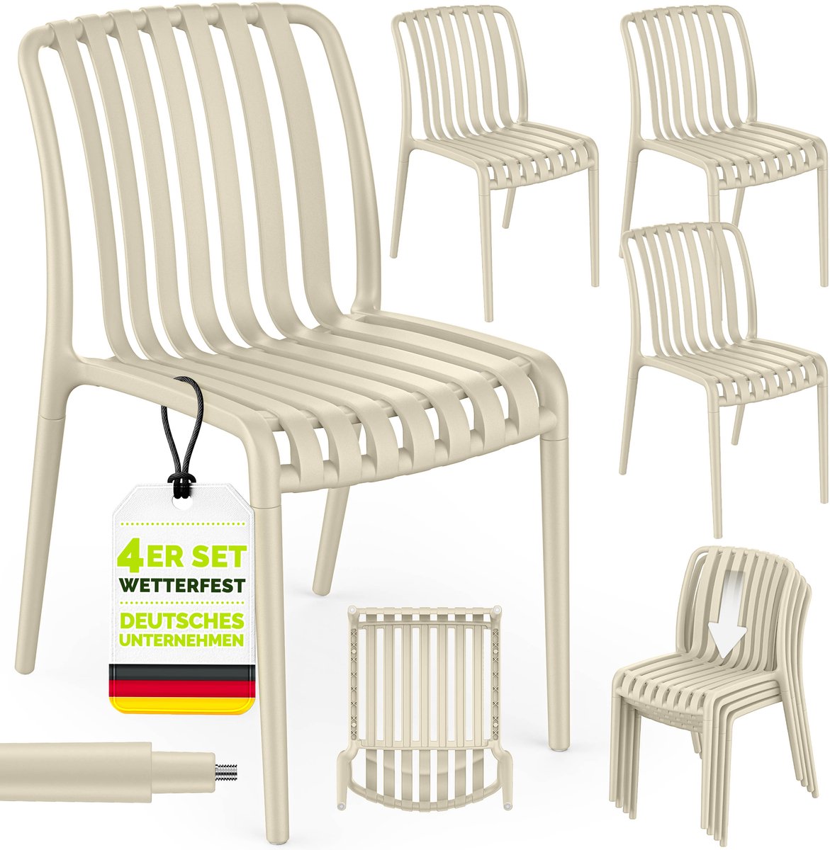 tillvex® Tuinstoelen 4-delige Set Stapelbaar Weerbestendig zonder Armleuning | Outdoor Stoelen tot 120kg Belastbaar | Tuinstoelen Outdoor | Terrasstoel Tuinmeubelen Balkon Tuin Terras