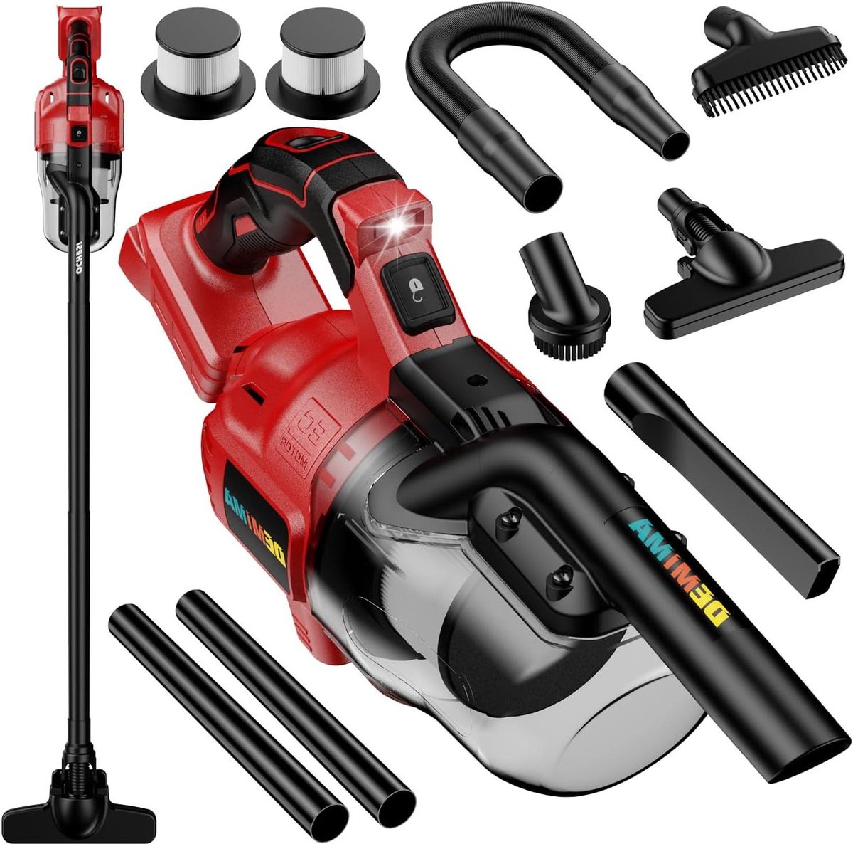 Accu Stofzuiger - Handstofzuiger Draadloos - Auto en Huis Reinigen - HEPA Dubbel Filtersysteem - 750 ml Reservoir - Rood