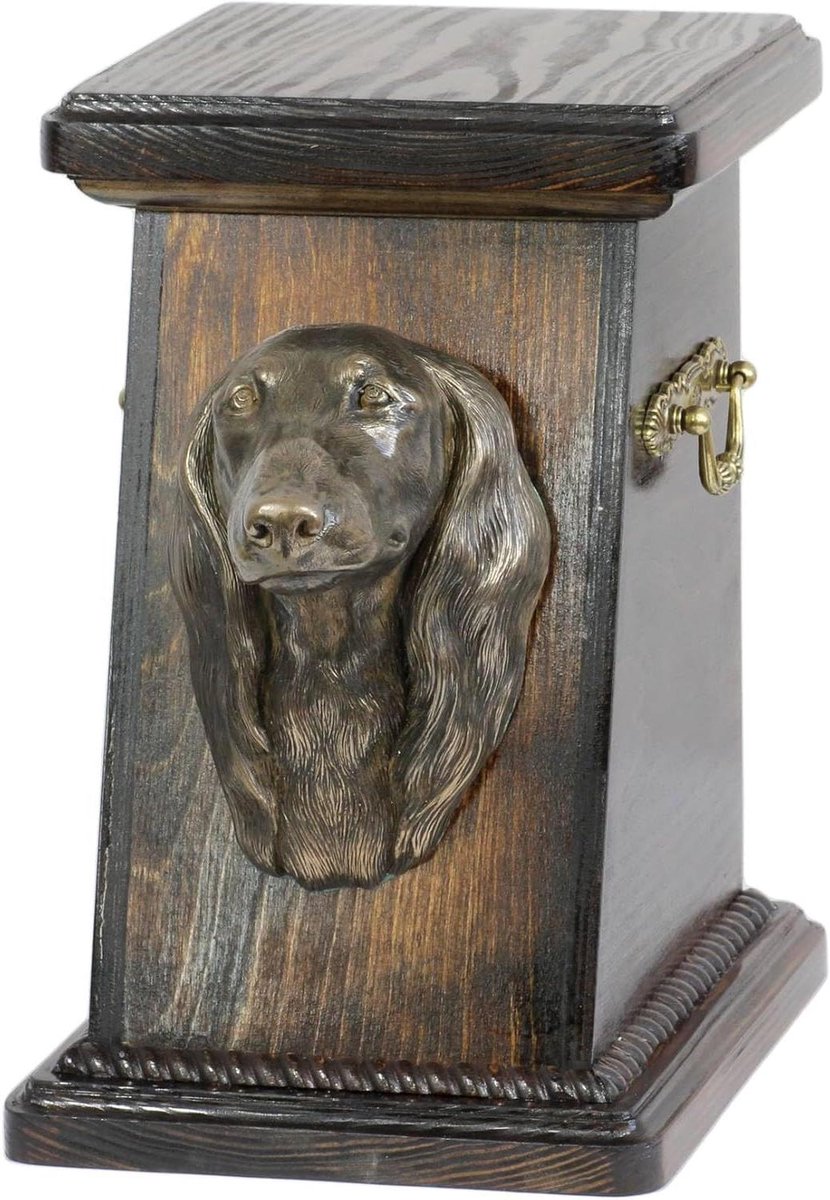 Honden Urn - Gedenkurn Hond - Huisdier Herdenken - Koudgegoten Bronzen Hondenkop - 19cm x 32cm x 30cm - Teckel Langharig