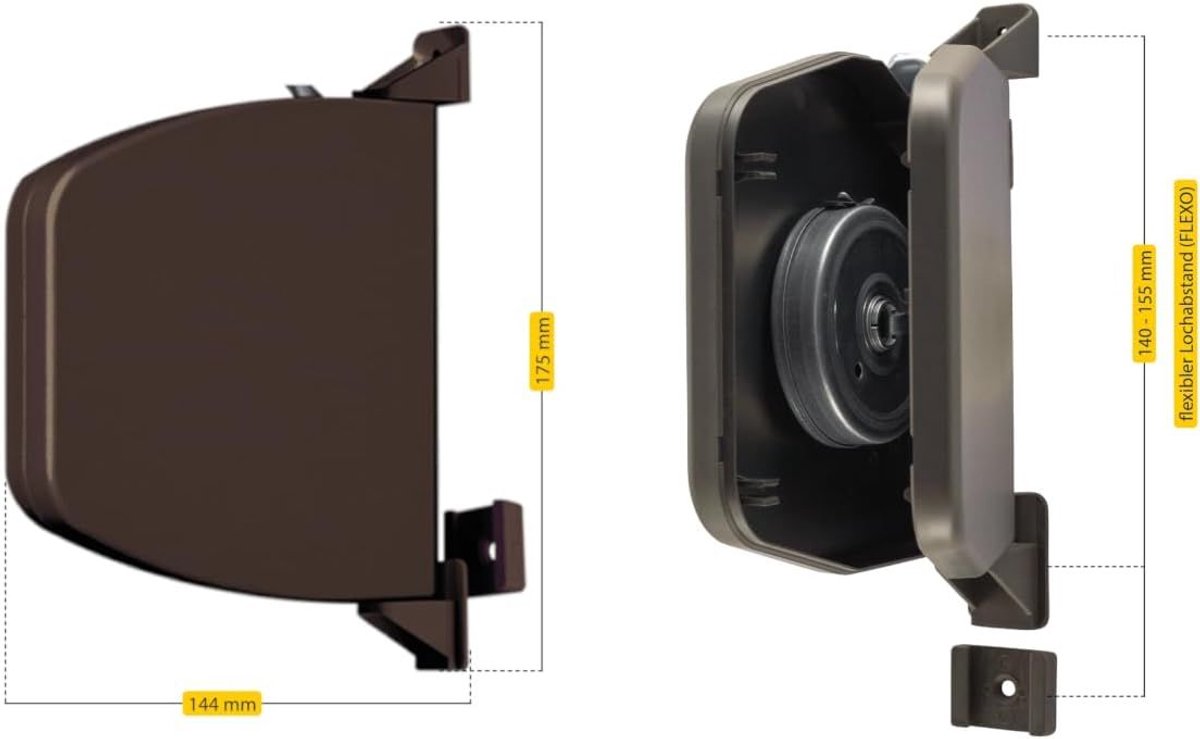 Schellenberg 50154 Opbouwoproller Flexo, scharnierend en in hoogte verstelbaar, gatenafstand 14-15,5 cm, MINI-systeem, opbouwoproller voor rolluikbanden, bruin