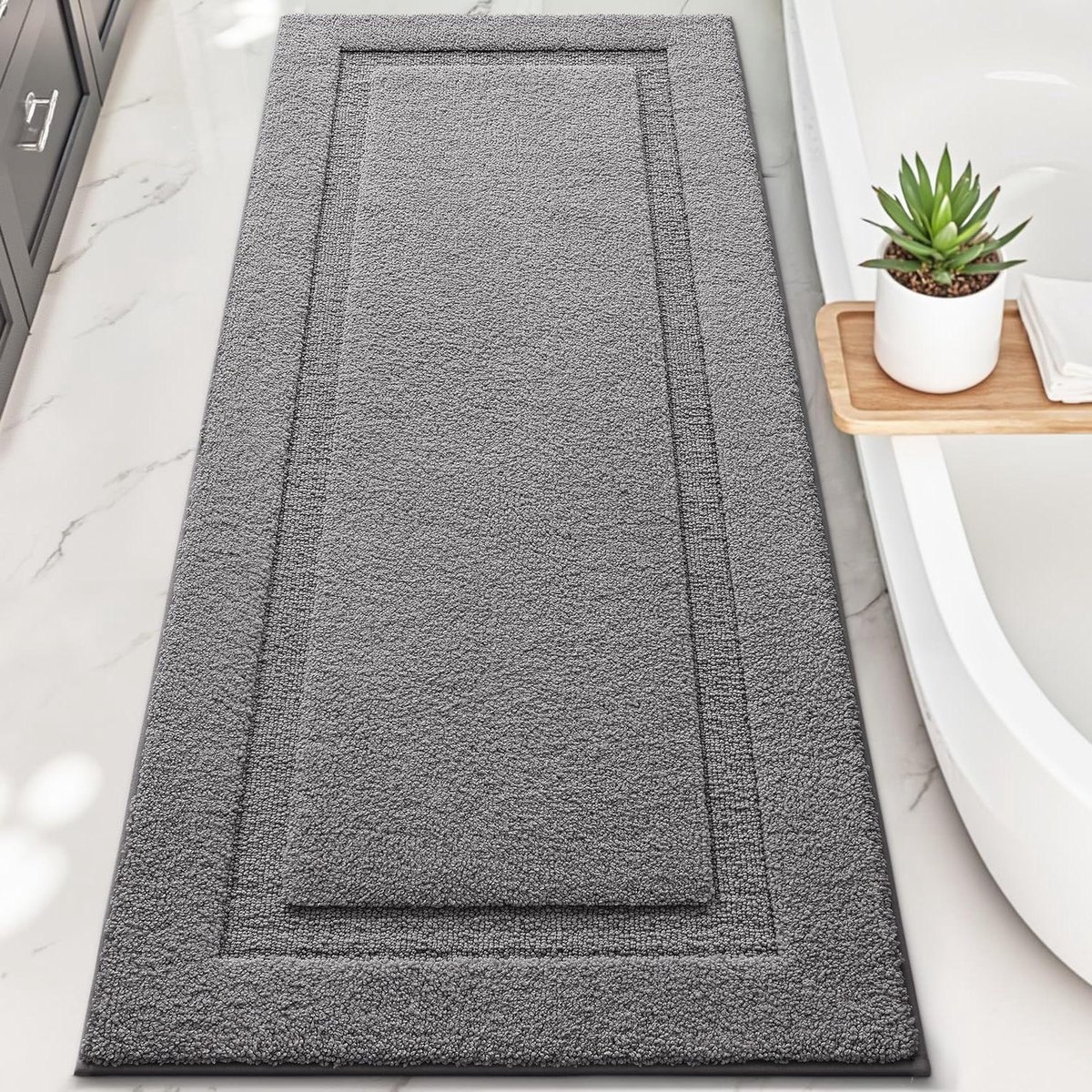 Badmat Pluche - Antislip Vloerkleed - Veilig Douchen - Zacht en Absorberend - 61 x 152 cm - Donkergrijs