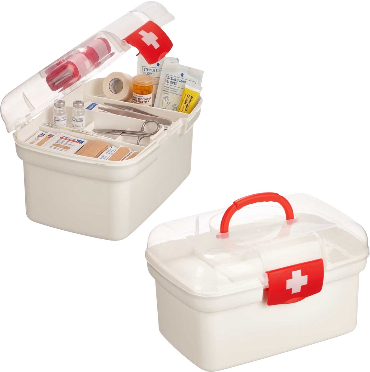 Kinvara Kleine EHBO opbergdoos - 2x - 4L - Medicijn / EHBO accessoires - eerste hulp - Opbergen/opruimen
