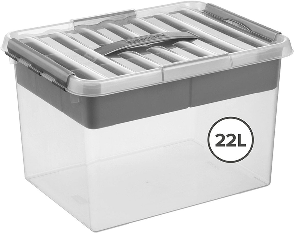 Sunware - Q-line opbergbox met inzet 22L transparant metaal - 40 x 30 x 26 cm