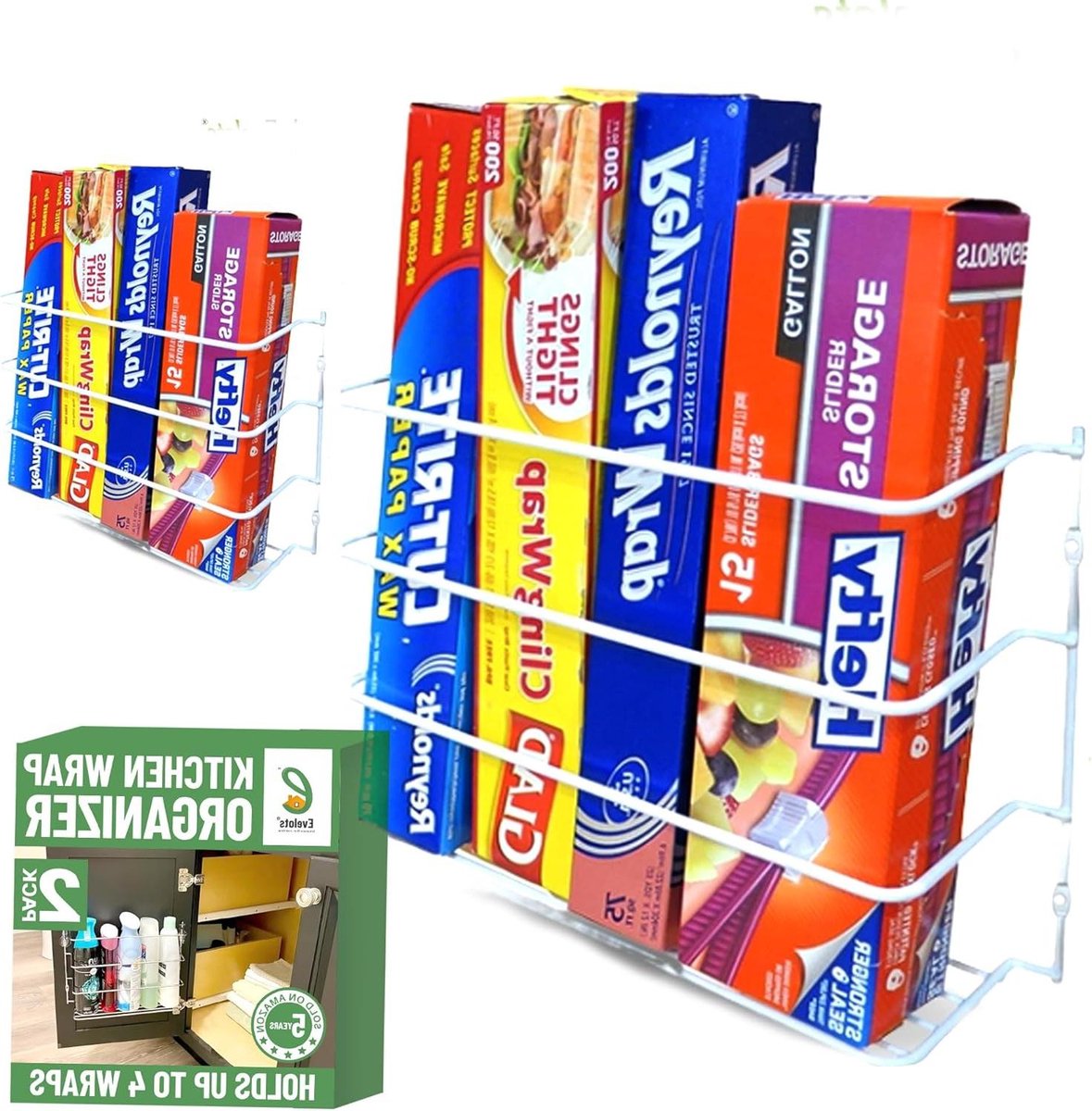 Keuken Organizer - Foliehouder Set - Keuken Opbergen - Ruimtebesparend Ontwerp - Set van 2 - Wit