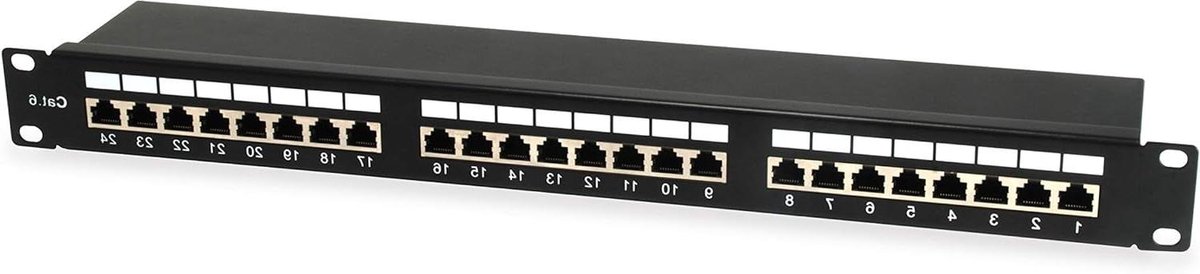 Patchpaneel 24 Poorts - Netwerk Verdeler - Netwerk Organisatie - Afgeschermde RJ45 Connectoren - 19 inch 1HE - Grijs