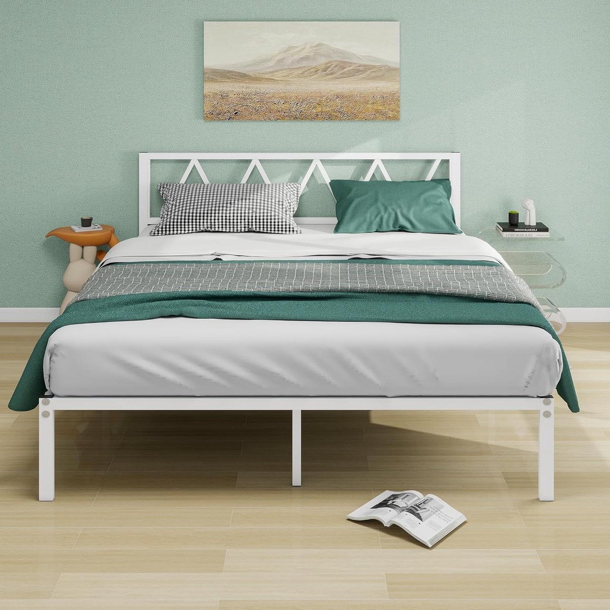 Kingsize bedframe - Met hoofdeinde - Slaapkamer inrichten - Sterke stalen constructie - 200x150x92 cm - Wit