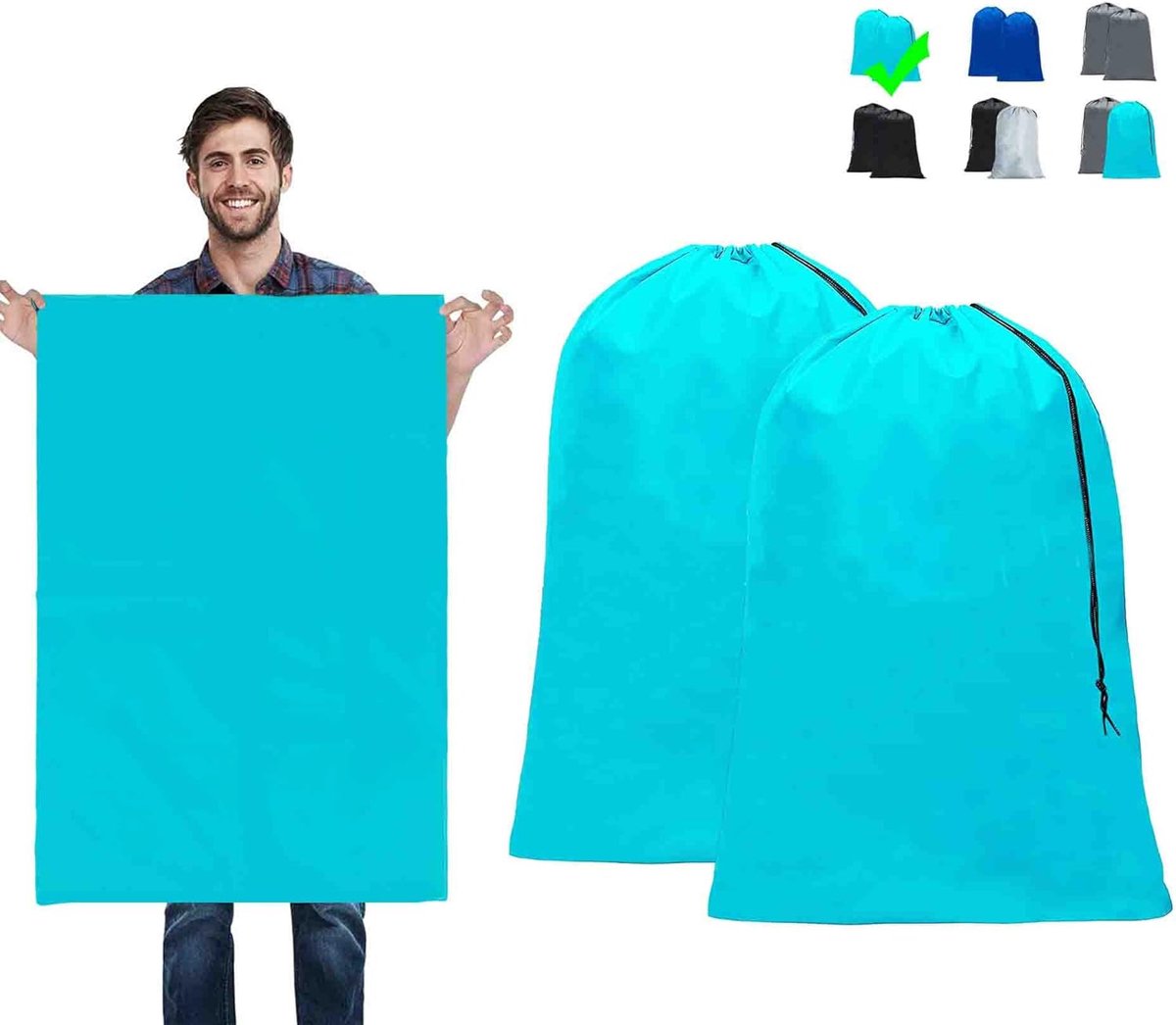 2-Piece Travel Laundry Bags - 60 x 90 cm - Grote Capaciteit - Reizen - Waszakken - 120 Liters - (Lichtblauw)