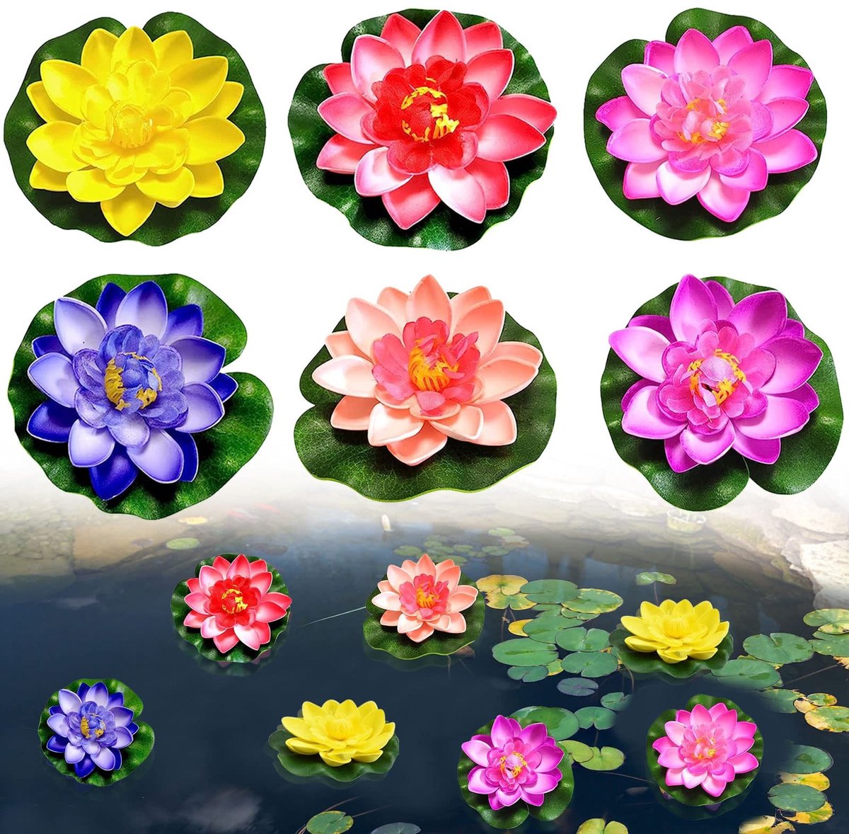 Store_7 - Drijvende bloemen - Kunstwaterlelies - Onderhoudsvriendelijk - Witte lotus - Vijverdecoratie - Tuin en aquarium - 6 stuks