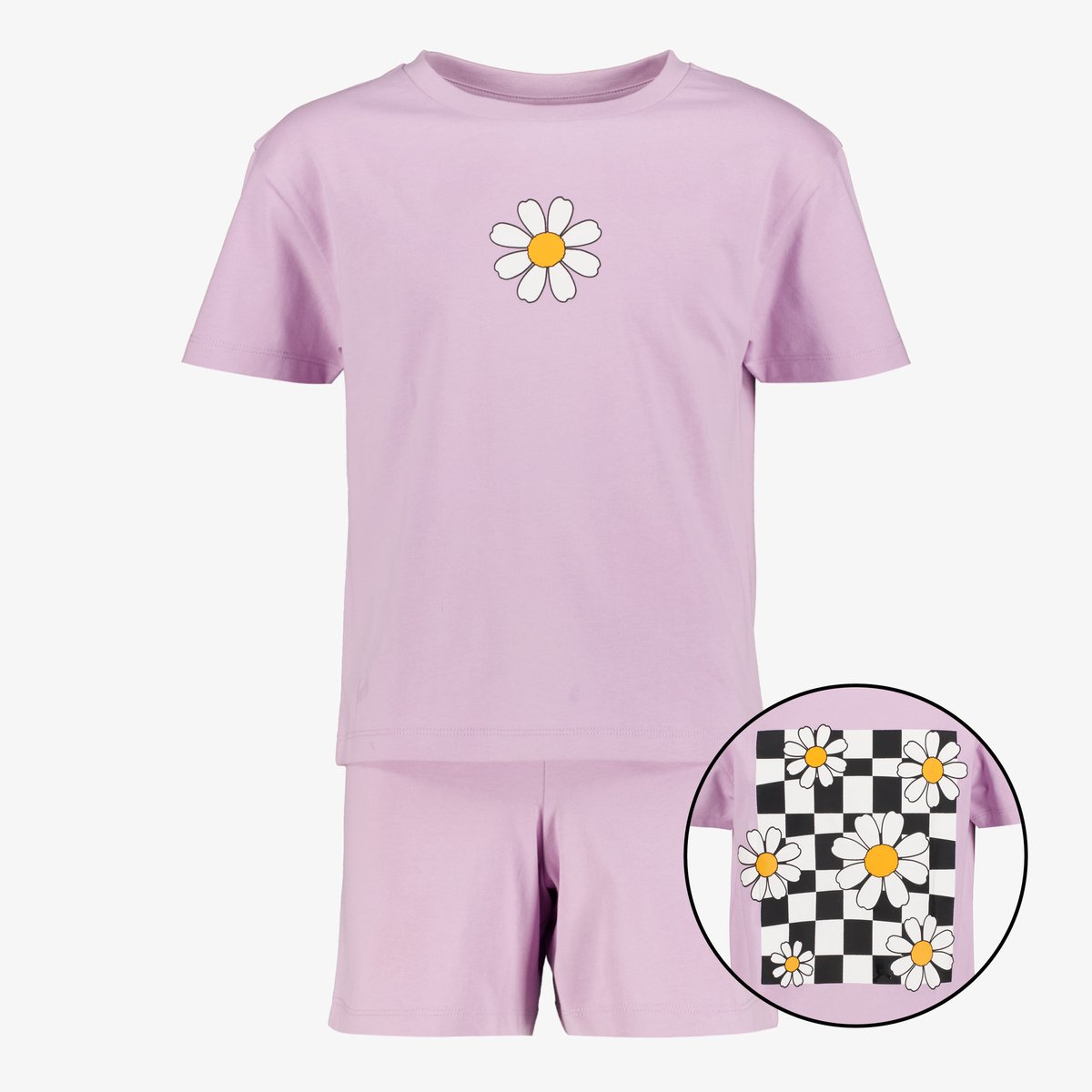 Madeliefjes kinder shortama lila - Maat 110/116