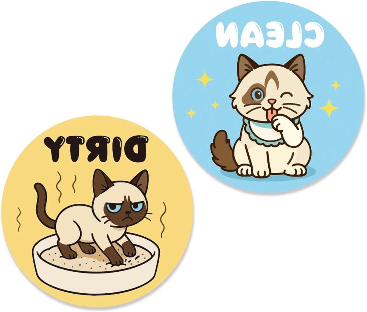 Vaatwasser indicator - Schoon vies bord - Keuken organiseren - Dubbelzijdig kattenontwerp - 8 cm diameter - Kleurrijk