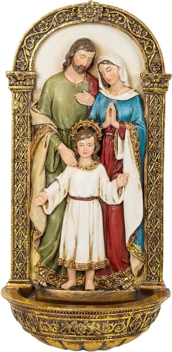 Heilige Familie letterfontein - Wandfontein - Religieuze decoratie - Hars en steen - 775 H x 375 B - Niet gespecificeerd