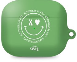 xoxo Wildhearts hoesje geschikt voor Airpods Pro 1 / Pro 2 - Kindness is Key - Ook als telefoonhoesje verkrijgbaar - schokbestendige case geschikt voor Airpod Pro (2) - koptelefoon case - Hoesje met smiley face - emoji - groen