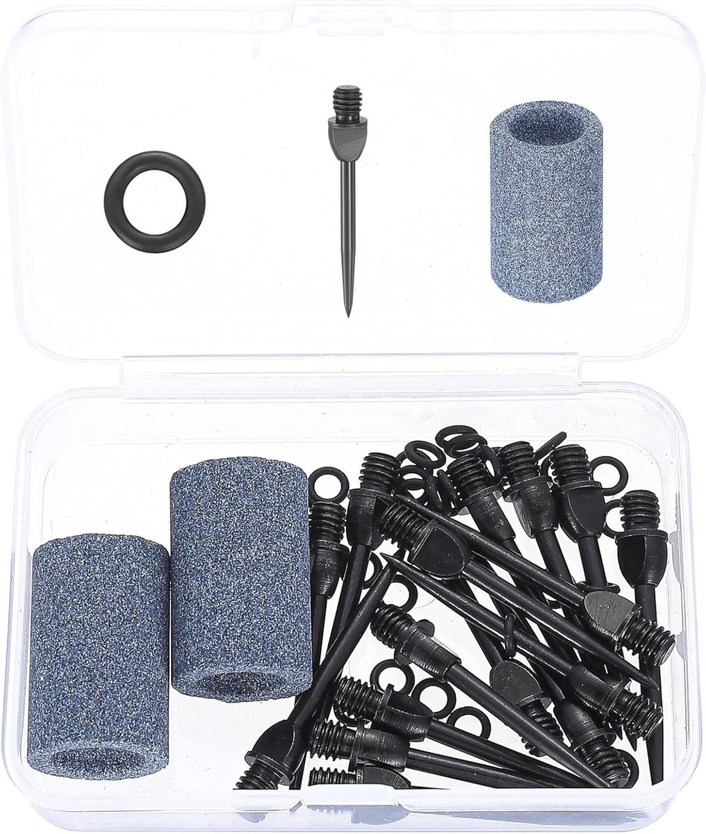 16 Stalen Dartpunten met Schroefdraad, Metalen Steeldarts Accessoires, Inclusief Rubber Ringen en Slijpsteentjes voor Optimale Prestaties