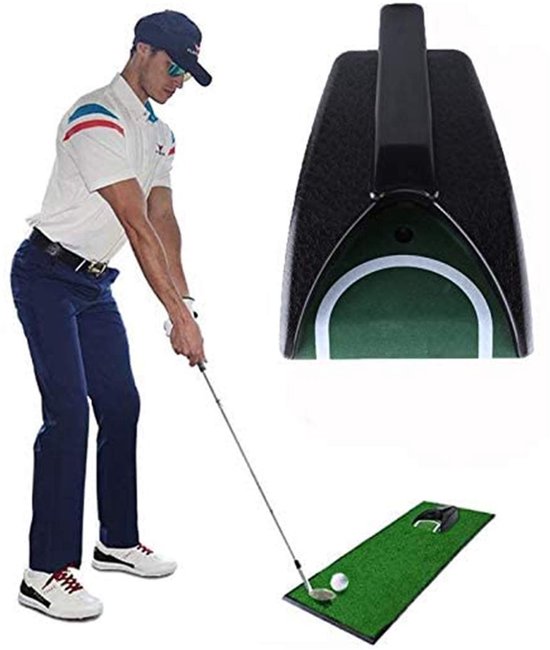 Dailygoody - Putting Green Ball Gat - Mini Putting Mat - Automatische Terugkeer - Zwart - Oefen Golf Thuis - Draagbaar en Lichtgewicht — afbeelding 3