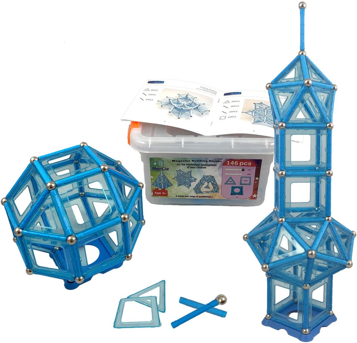 Dailygoody - Magnetische bouwstenen - Creatief montagespeelgoed - 146 stuks - XL-sticks met sterke magneten - Educatief spel - Geschikt voor kinderen