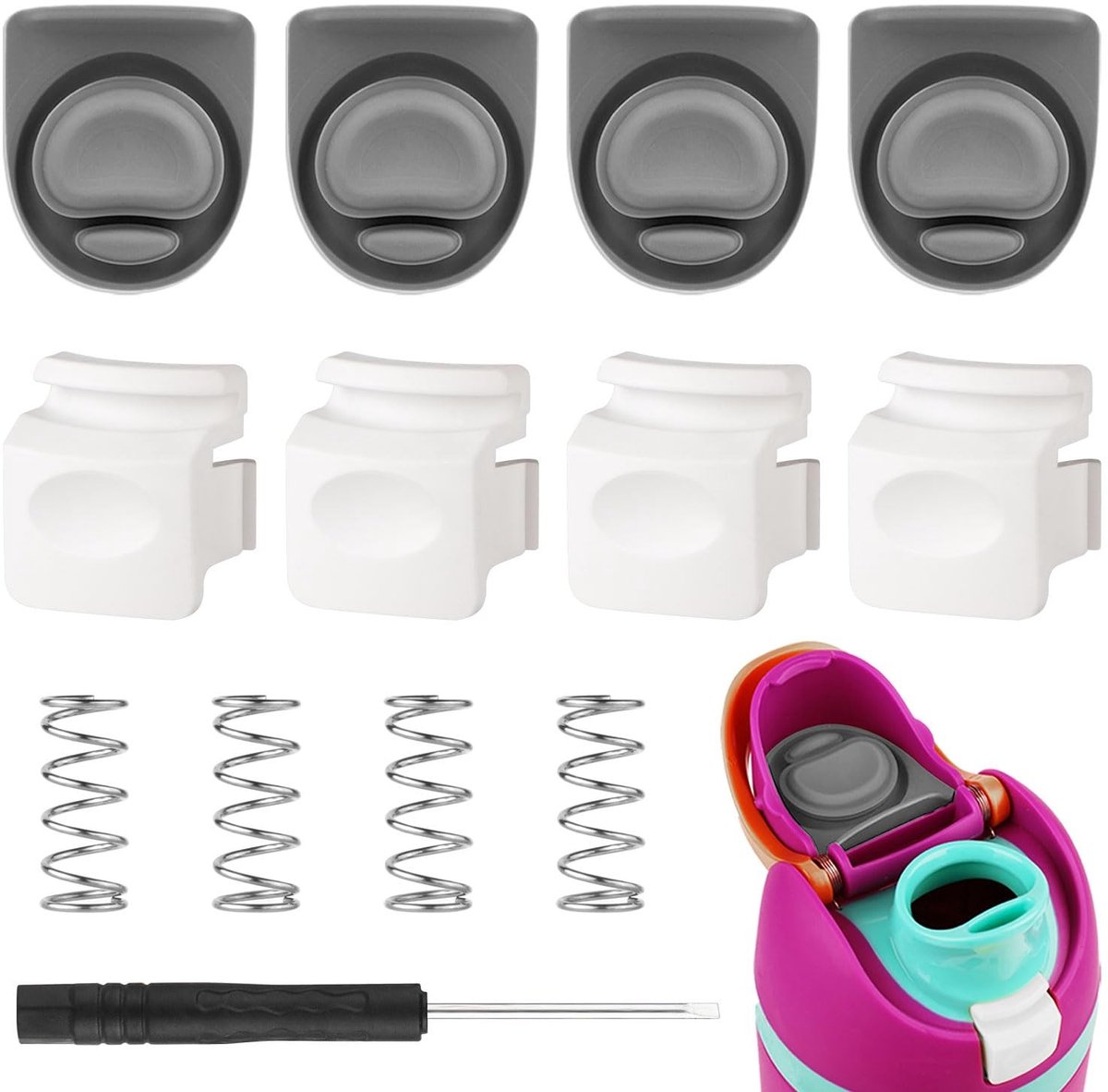 Dailygoody - Vervangende Stopper - Siliconen Afdichting - 4 stuks - Knoppen Accessoires - Geschikt voor Owala FreeSip - Grijs en Wit