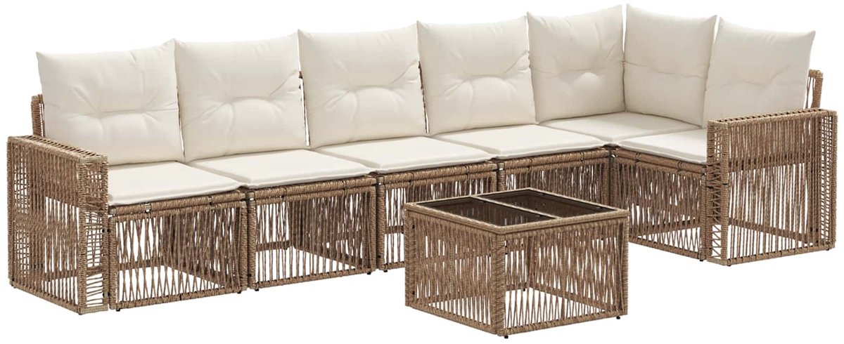 vidaXL - Tuinbank - Set - 7 - pcs - Beige - en - Crème - Wit - poly - rattan