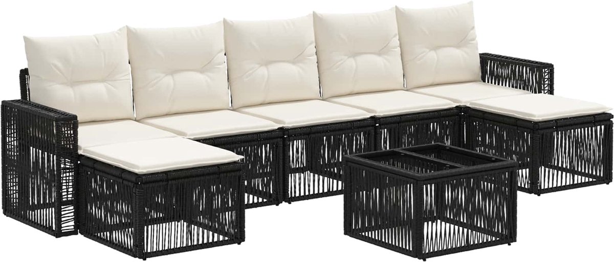 vidaXL - Tuinbank - Set - 8 - pcs - Zwart - en - Crème - Wit - poly - rattan