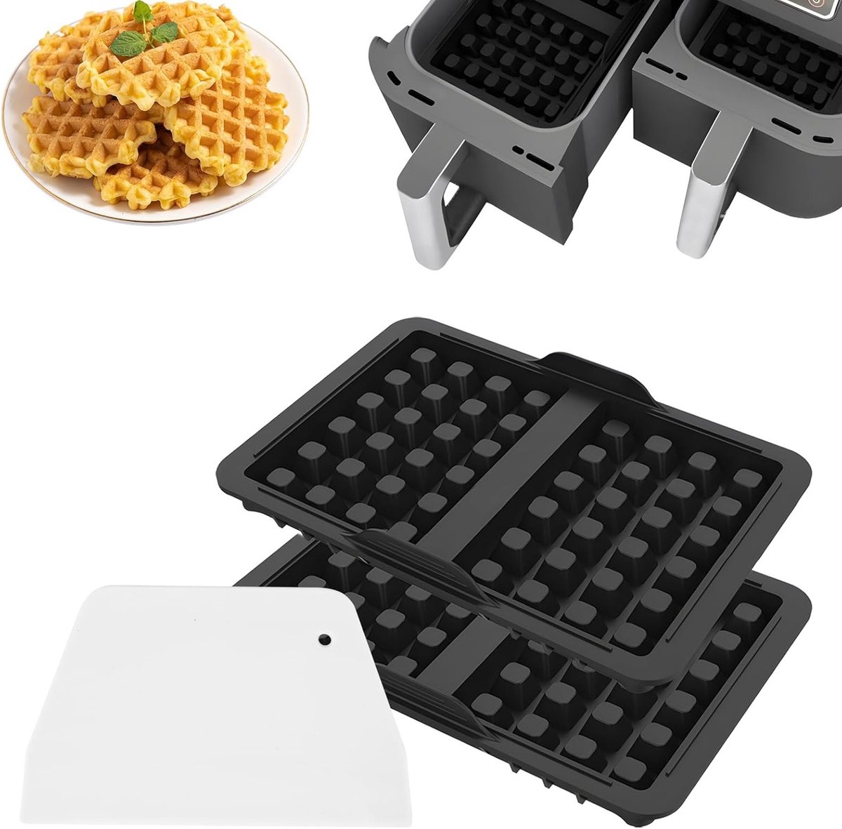 Set van 2 Wafel Inserts voor Airfryer, Siliconen Wafelplaten, Stapelbare Wafelvormen voor Perfecte Belgische Wafels