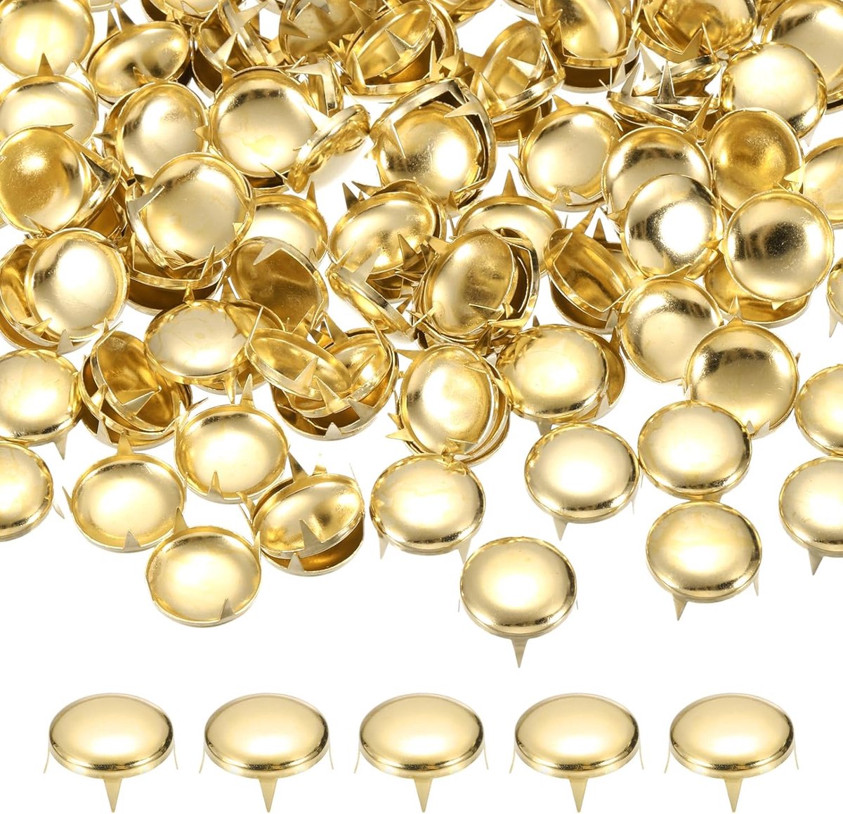 16 mm Koepelklinknagels – 100 metalen 4-pootnieten (Punk Rock-stijl) voor doe-het-zelf leerbewerking, decoratie, reparaties, kleding, riemen, tassen en schoenen (Goud)