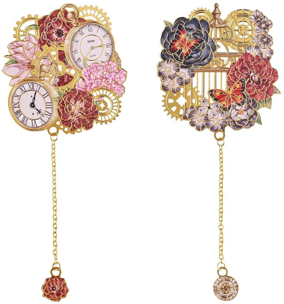Dailygoody - Vintage Bladwijzers - Retro-Gotische Bladwijzers - Elegante Leeservaring - Goudkleurig - Bloemen- en Klokkenbladwijzers - Ideaal voor Boe...