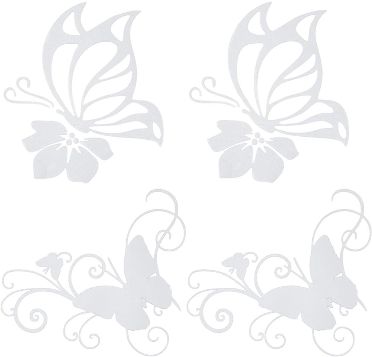 Jhubersproducts - Waterdichte Autosticker - Reflecterend - Witte Vlinder en Hibiscus - 4 Vellen - Geschikt voor Auto en Vrachtwagen - Buitengebruik