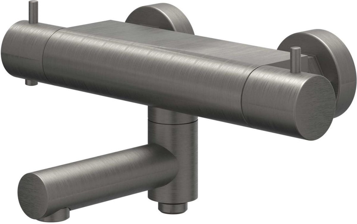 IVY Bond Badthermostaatkraan Opbouw met Wegdraaibare Baduitloop en Omstel - Geborsteld Metal Black PVD