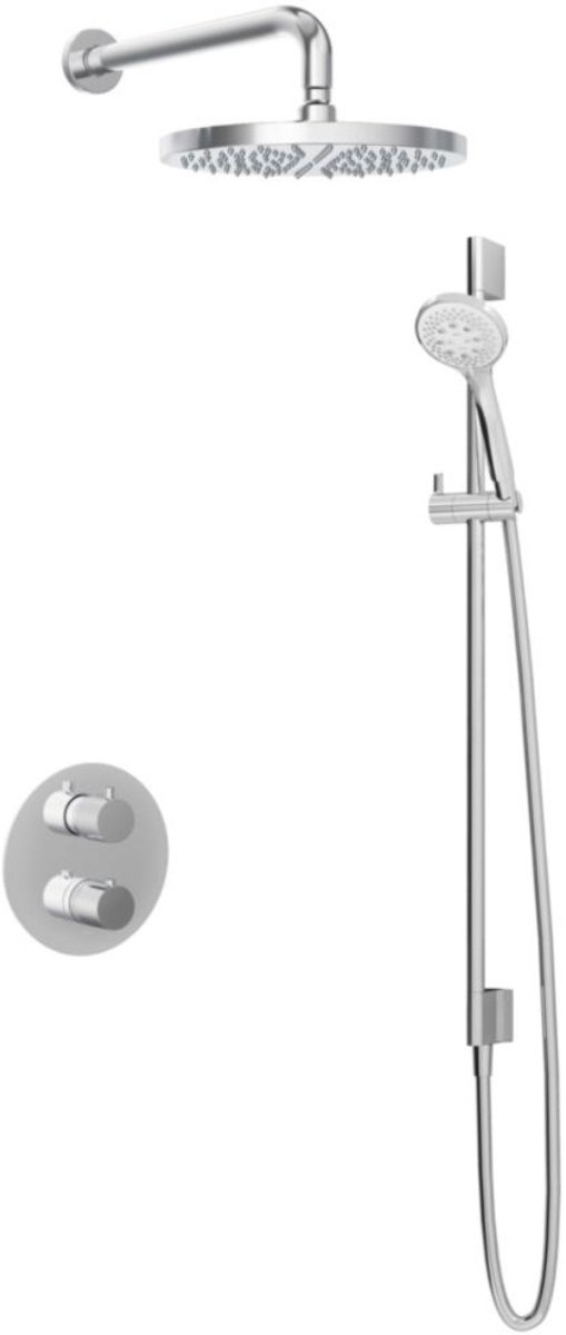 Hotbath Buddy - Inbouw Regendoucheset - Thermostatisch - Wandarm 35 cm - Hoofddouche 300 mm - Ronde Handdouche 3 Standen - Glijstang 900 mm - met 2-Weg Stop-Omstel - Waterbesparend - V01
