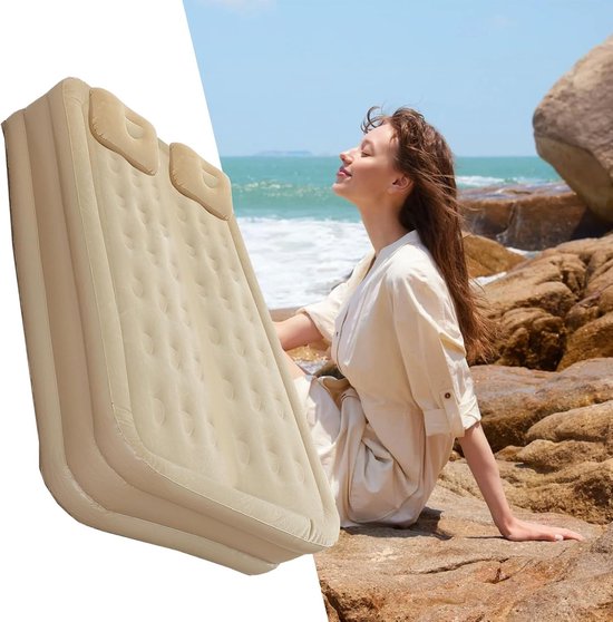 Luchtbed - Opblaasmatras - Kamperen en Reizen - Ingebouwde Pomp - Twin - Beige — afbeelding 5