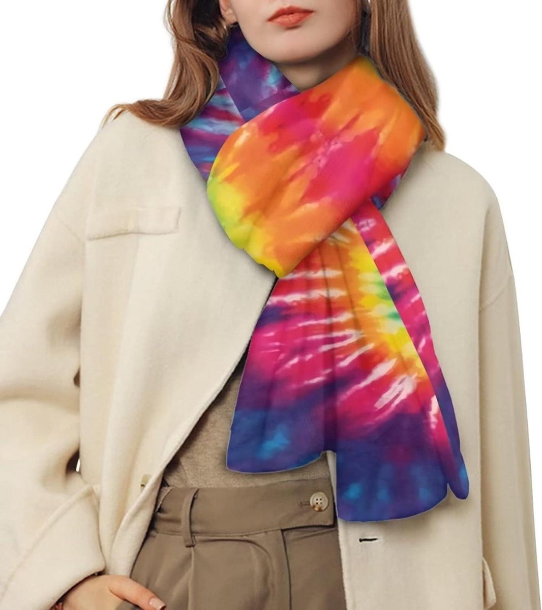 Dames Sjaal - Warme omslagdoek - Warm Blijven - Zachte polyester stof - 193x35 cm - Tie Dye