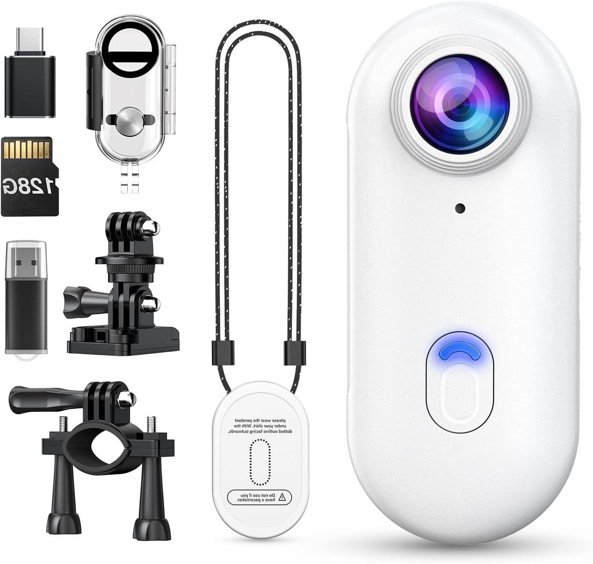 4K Actiecamera - Sportcamera - Avontuur Vastleggen - Waterdichte Behuizing - 128 GB - Wit