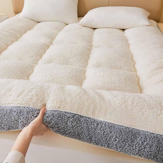Japanse Futon Matras - Opvouwbaar Bed - Comfortabel Slapen - Gesimuleerde Lamswol - 150 x 190 cm - Natuurlijk Grijs — afbeelding 3