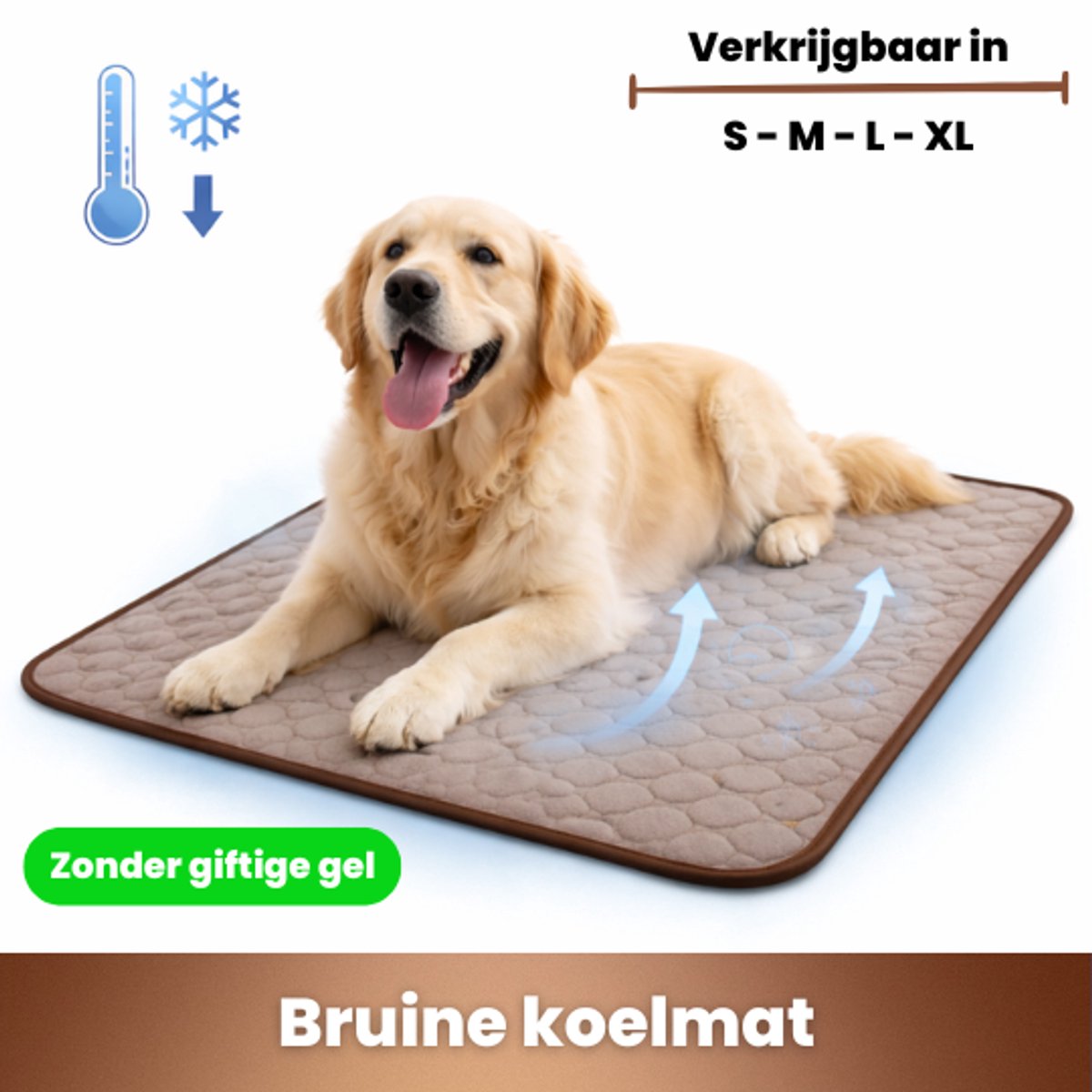 Koelmat Hond & Kat | Bruin L | 70x55 cm | Verkoelingsmat Zonder Giftige Gel | Natuurlijke Koelwerking | Anti-Slip | Wasbaar