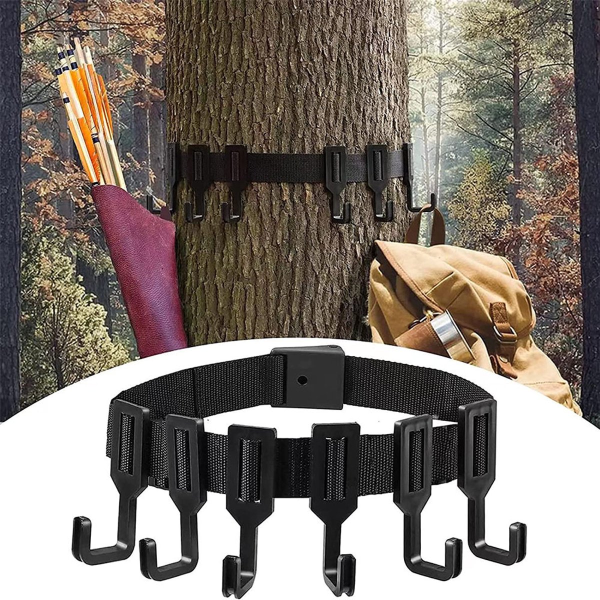 Oneay Riemhouders voor boomstands, Booghouders voor boomstands, Jachtaccessoires met meerdere haken voor boomstands, Riemhouder voor boomstands met 6 haken